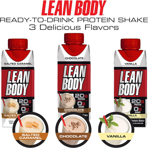 Lean Body Ready-to-Drink Salted Caramel Protein Shake, 20g Protein, Whey Blend, 0 Sugar, Gluten Free, 22 Vitamins & Minerals, (Recyclable Carton &...