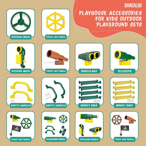 Barcaloo Playhouse Accessories for Kids Outdoor Playset - 11 inch Brown Pirate Playground Telescope Attachment for Backyard Treehouse, Jungle Gym ...