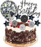 Black Happy Birthday Cake Topper Set 11 PCS Acrylic Topper Confetti Balloon Cool Stars Paper Fans Cupcake Picks Cake Decorations Supplies for Dad ...
