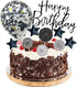 Black Happy Birthday Cake Topper Set 11 PCS Acrylic Topper Confetti Balloon Cool Stars Paper Fans Cupcake Picks Cake Decorations Supplies for Dad ...