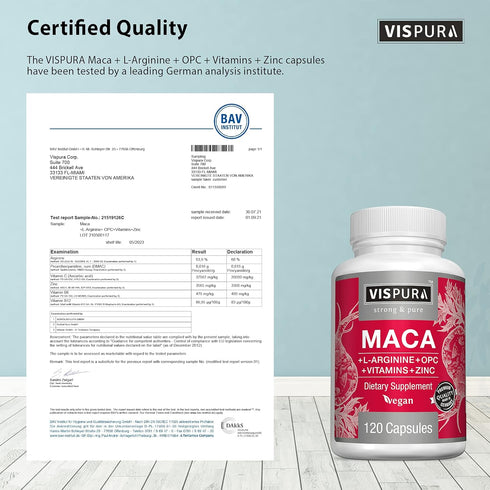 Maca Root Capsules 5000 mg + L-Arginine, Vitamins B6 + B12, OPC and Zinc, Energy Boosting Formula* for Men and Women, 120 Vegan Tablets with Organ...