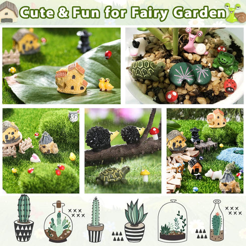 172Pcs Miniature Fairy Garden Accessories including 100Pcs Fixed Pins, modacraft Fairy Garden Kit Fairy House Animal Figurines Mini Landscape for ...