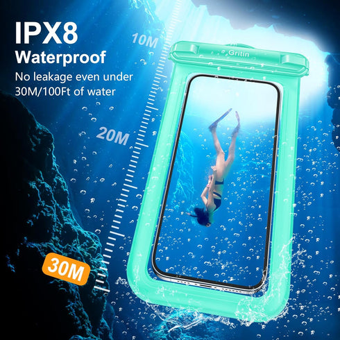 Gritin Waterproof Phone Pouch,2Pack IPX8 Waterproof Phone Case Bag for Swimming,Adjustable Lanyard Underwater Phone Dry Bag for iPhone 15 14 13 12...
