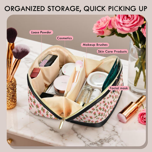 Travel Makeup Bag, Large Capacity Cosmetic Bags for Women, Water-Resistant Portable Travel Toiletry Bag Skincare Bag Stuff for Women with Handle a...
