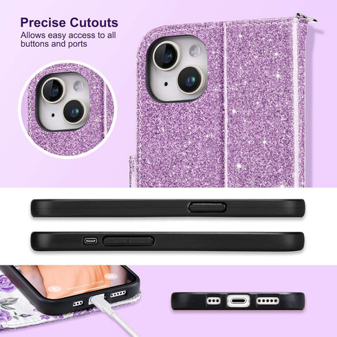 ULAK Compatible with iPhone 13 Wallet Case for Women, Premium PU Leather Flip Cover with Card Holder, Kickstand Feature Protective Purse Case for ...