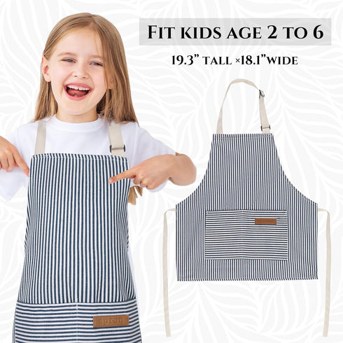 Stripes Kids Apron, Kids Cooking Aprons with 2 Pockets, Cute Kids Aprons for Cooking for Boys and Girls Adjustable...