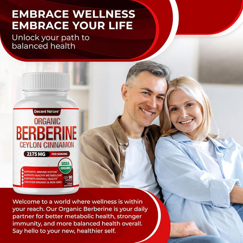 Organic Berberine with Ceylon Cinnamon 2175mg - Premium berberine supplement high purity extract USDA Organic, support immune system, Berberine Pl...