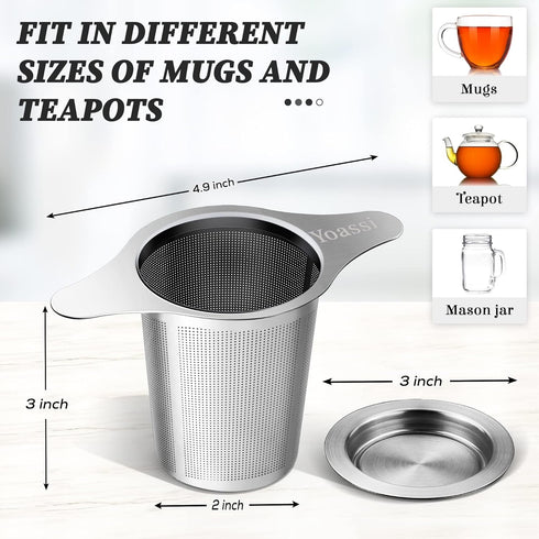 Extra Fine 18/8 Stainless Steel Tea Infuser Mesh Strainer with Large Capacity & Perfect Size Double Handles for Hanging on Teapots, Mugs, Cups to ...
