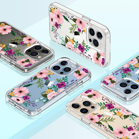 GiiKa for iPhone 13 Pro Case with Screen Protector, 6.1 inch Clear Full Body Shockproof Protective Floral Girls Women Hard Case with TPU Bumper Co...
