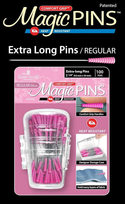 Taylor Seville Originals Comfort Grip Magic Pins Extra Long Regular -Quilting Supplies-Sewing Supplies-Sewing Notions-100 Count...
