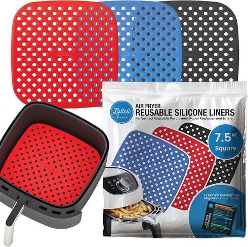 Reusable Air Fryer Liners 3 Pack for 3-5QT or Bigger - 7.5" Square Silicone Airfryer Liner - Easy to Clean Air Fryer Accessories As Seen on the To...
