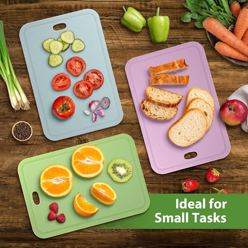 Cutting Boards fo Kitchen, Plastic Cutting Board Set of 3, Chopping Boards 8.3x12.24 Inch with Groove, BPA Free, Reversible Use for Kitchen Cuttin...