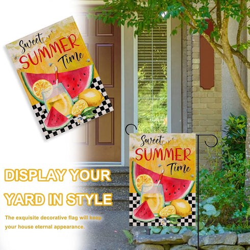 Home Decorative Sweet Summer Time Garden Flag, Buffalo Plaid Check Lemon House Yard Watermelon Bee Lemonade Outside Decoration, Seasonal Farmhouse...