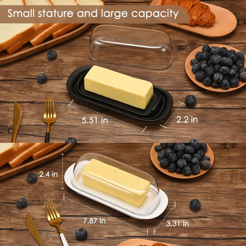 Butter Dish with Clear Lid, Butter Keeper for Countertop, Airtight Butter Dish, Plastic Butter Keeper Tray for West/ East Coast Butter, Dishwasher...