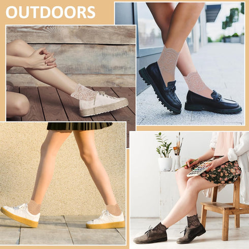 5Pairs Women's Lace Socks Sheer Lace Socks Fishnet Socks Ankle Mesh Lace Socks Lace Loose Socks for Women Girls...