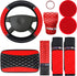Bling Car Accessories Set Leather Diamond Steering Wheel Cover Bling Seat Belt Shoulder Pad Armrest Pad Crystal Car Decor Bling Car Cup Holders Tr...