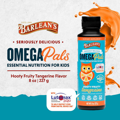 Barlean's Omega Pals Eye Health Liquid, Tangerine Flavored Omega 3 for Kids, Fish Oil Supplement with 500 mg of EPA & DHA Plus Lutein & Zeaxanthin...