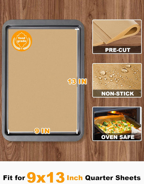 SMARTAKE 200 Pcs Parchment Paper Baking Sheets, 9x13 Inches Non-Stick Precut Baking Parchment, for Baking Grilling Air Fryer Steaming Bread Cup Ca...