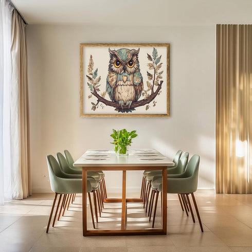 Posterizer 1 pcs- Cute blue and white owl sitting on a tree-Art for Animal Lovers-Floral Botanical Art- Gift for Men Women Teens-Decor for Home &...