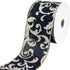 Homeford Christmas Glittered Scroll Filigree Faux Linen Wired Ribbon, 2-1/2-inch, 10-Yard, Navy...