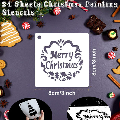 24 Pcs Christmas Stencils for Painting On Wood, Small Christmas Stencils Reusable Snowflake Santa Claus Christmas Tree Drawing Painting Stencils f...