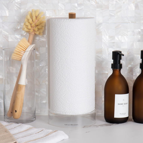 Mind Reader Paper Towel Holder, Kichen Storage, Countertop Organizer, Caddy, Kitchen, Acrylic, 6"L x 6"W x 14.65"H, Brown...