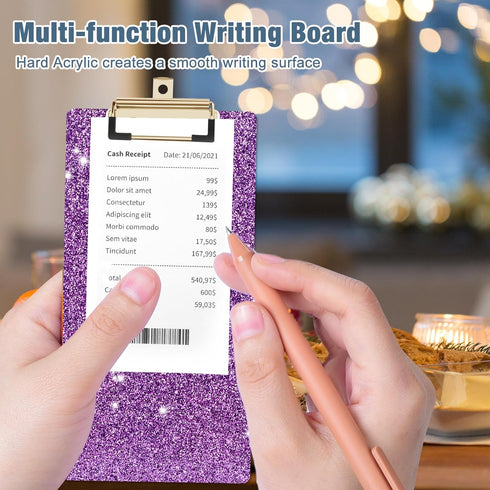 Acrylic Clipboards, Fashion Glitter Clipboard, Stardard Letter Size Clip Board, Size 4" x 8", Cute Confetti Clipboards for Women, Rose Gold Desk O...
