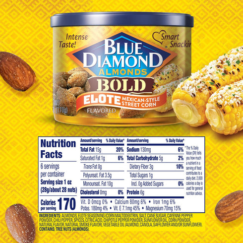 Blue Diamond Almonds, BOLD Elote Mexican Street Corn Flavored Snack Nuts, 6 Ounce Can...