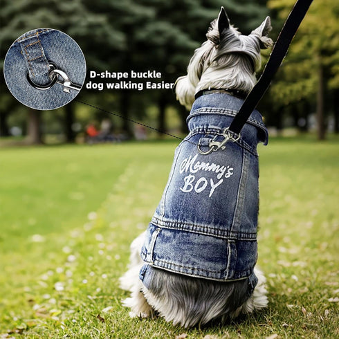 Dog Jeans Jacket Mommy's Boy Denim Pet Coat for Puppy Small Dogs Classic Overalls Male Cat Costumes Washed Vest Clothes Outfit T-Shirts Chihuahua,...
