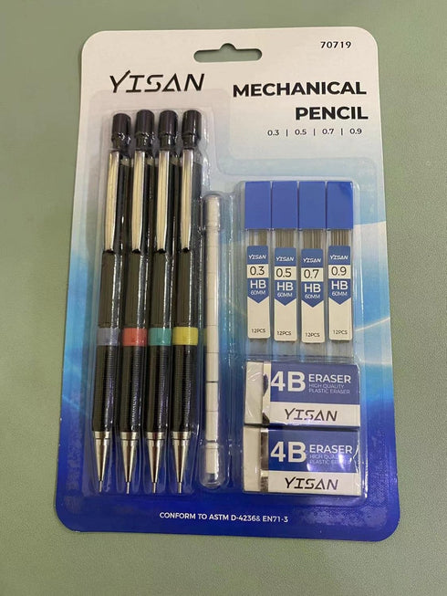 YISAN Mechanical Pencil Set 0.3 & 0.5 & 0.7 & 0.9mm,Automatic Pencil,Lead Pencils 4 PCS with Erases and Lead Refills for School Writing,Skeching,D...