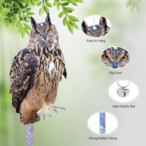 Owls to Keep Birds Away, 2Pcs Fake Owls with Reflective Tape for Garden Patio, Cardboard Hanging Owl Bird Scare Reflective Hanging Decoration to K...