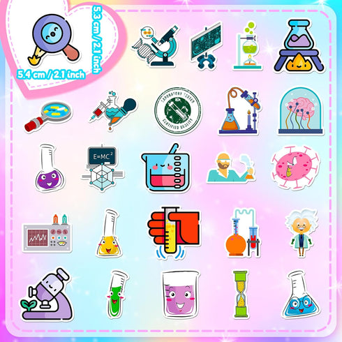 50 Pcs Funny Laboratory Science Stickers for Kids Teens Students Teachers, Science Experiment Waterproof Vinyl Stickers & Chemistry Decals for Lap...