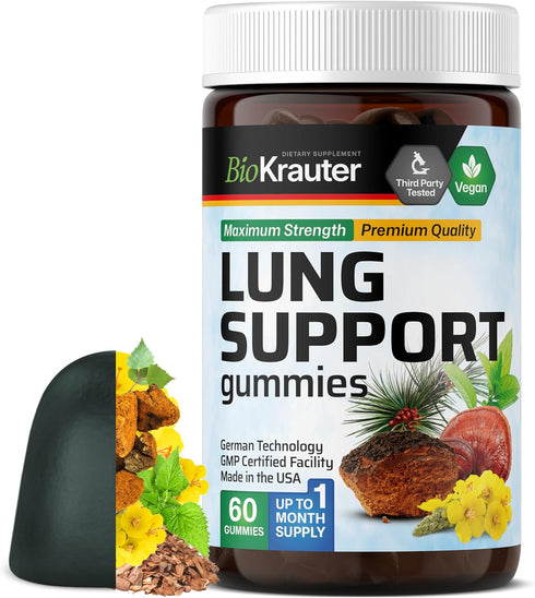BIO KRAUTER Lung Detox Gummies - 60 Vegan Chews - Lung Cleanse Supplement w/Vitamin C & Mullein Leaf Blend - Respiratory Support...