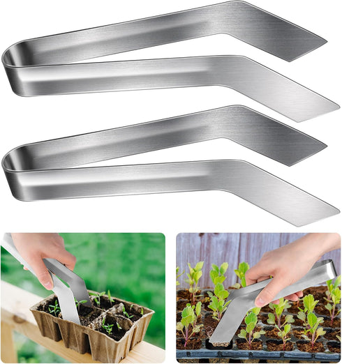 2 Pcs Seedling Transplant Tongs- 8.7 Inch Stainless Steel Gardening Plants Transplant Tongs- Seedling Remove Transplant Pliers for Reducing Root D...