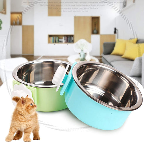 Pet Hanging Bowl 2-in-1 Removable Stainless Steel Food Hanging Bowl for Puppy/Cat, Andiker Pet Bowl Hanging Cage Large Water Food Feeder for Dogs ...
