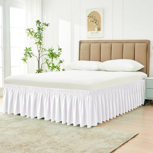 Biscaynebay Wrap Around Bed Skirts for King & Cal King Beds with Short Drop of 12", White Adjustable Elastic Dust Ruffles Easy Fit Wrinkle Resista...