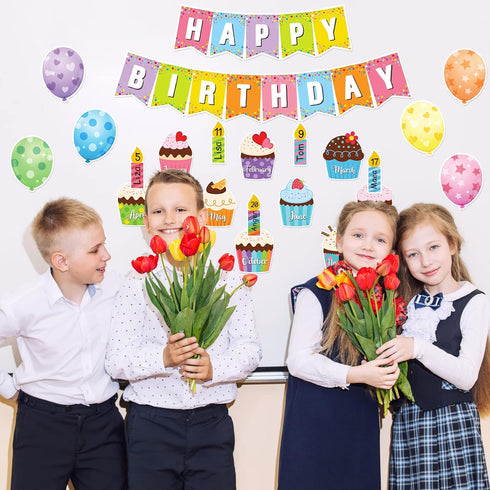 45 Pieces Happy Birthday Bulletin Board Set Birthday Bulletin Board Decorations Classroom Birthday Chart Birthday Calendar Balloon Candle Cupcake ...
