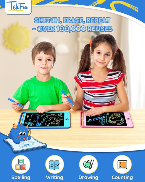 TEKFUN 2 Pack LCD Writing Tablet for Kids, 8.5 Inch Blue+Pink Doodle Board Drawing Board Drawing Tablet with Lanyard, Educational Kids Easter Todd...