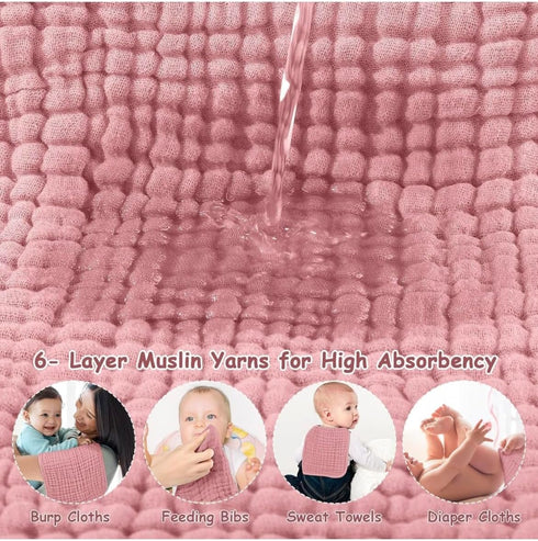 JhettyBaby Muslin Burp Cloths Large 100% Cotton Hand Washcloths for Babies, Baby Essentials 6 Layers Extra Absorbent and Soft Boys & Girls Baby Ra...