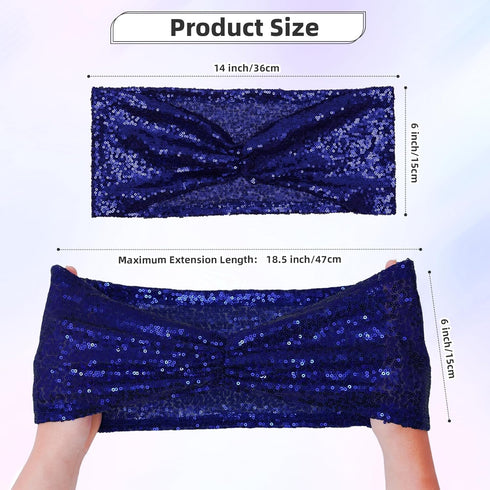 Poise3EHome Sequin Chair Sashes Navy Blue Folding Chair Covers Bow for Wedding Party Reception Decorations, 10 PCS...