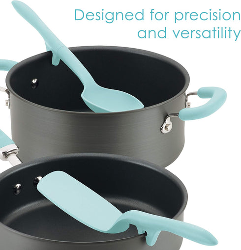 Rachael Ray Tools and Gadgets Spoon, Slotted and Solid Turners Set/ Cooking Utensils - 3 Piece, Light Blue...