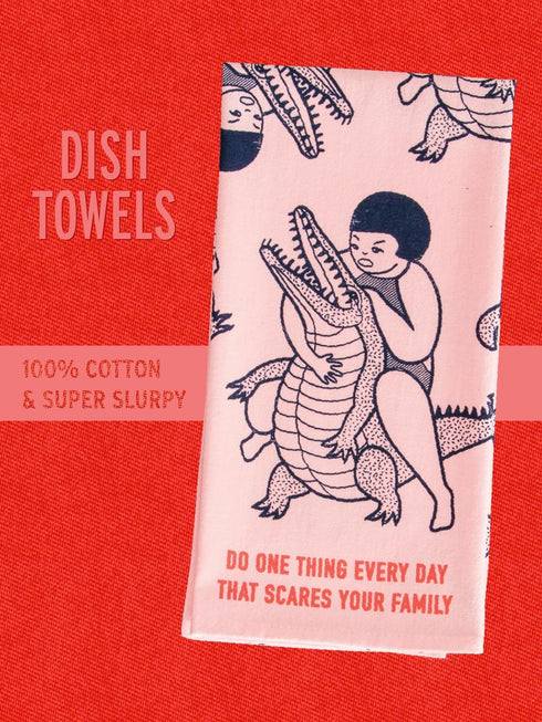 Blue Q Dish Towel, Do One Thing Everyday That Scares Your Family, 100% Cotton, Screen-Printed in Rich Vibrant Colors, 28" x 21"...