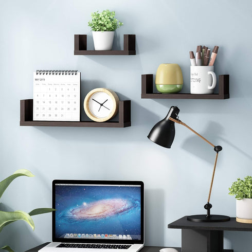 FURINNO Indo Wall Mounted Floating Shelves, Espresso...