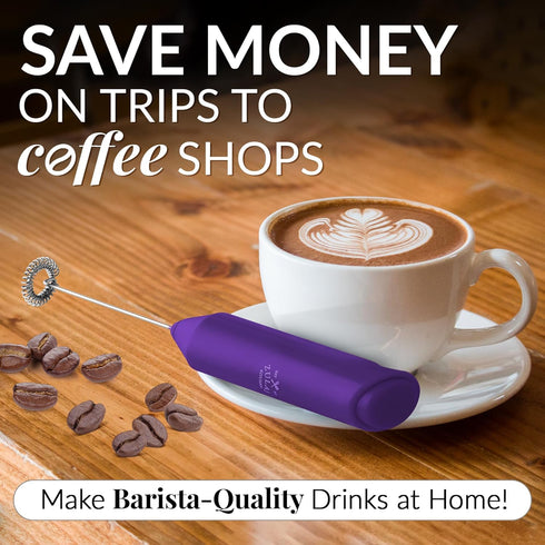 Zulay Kitchen Powerful Milk Frother Wand - Mini Milk Frother Handheld Stainless Steel - Battery Operated Drink Mixer for Coffee, Lattes, Cappuccin...