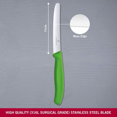 Victorinox Swiss Classic 4.3-inch Wavy Edge Tomato and Table Knife, Green...
