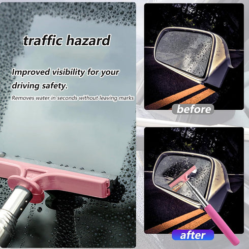 Car Rearview Mirror Wiper, 8cm Brush head-98cm Telescopic Auto Mirror Squeegee, Water Cleaner with Telescopic Long Rod, Universal Automotive Acces...