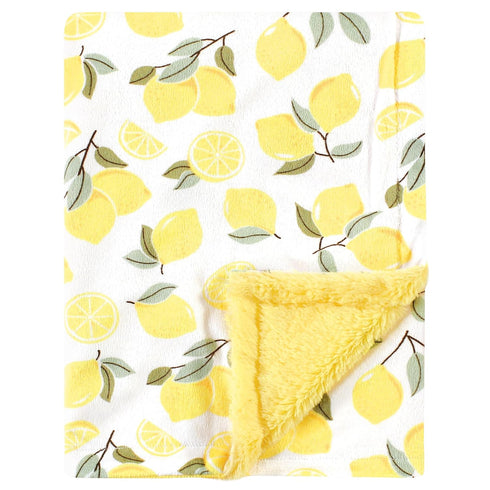 Hudson Baby Unisex Baby Plush Blanket with Furry Binding and Back, Lemon, One Size...