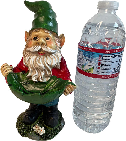 Garden Gnome Outdoor Statue with Bird Feeder (Green Leaf)...