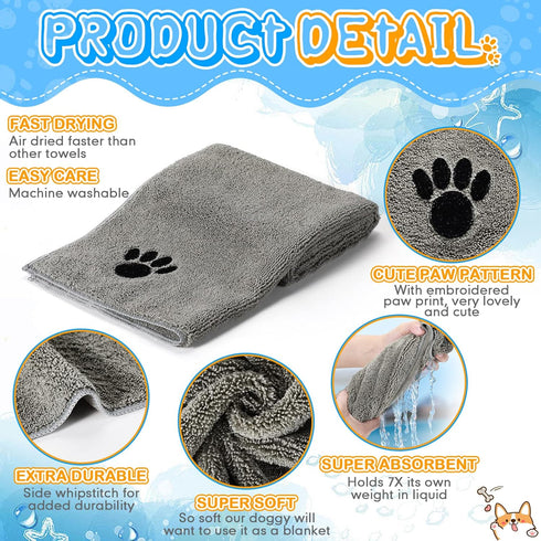 Chumia 4 Pack Pet Grooming Towel Absorbent Dog Towels for Drying Dogs Soft Microfiber Dog Drying Towel Quick Drying Large Dog Bath Towel for Dogs,...