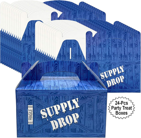 AnapoliZ Supply Drop Favor Box | 24 Count Party Treat Boxes | Battle Gamers Goodie Loot Drop Box | Blue Crate Party Supplies Gamer Decorations...